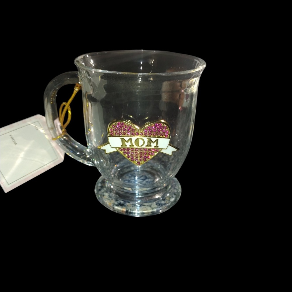 Clear Glass 'MOM' Heart rhinestone Accent Mug NWT perfect for Mother’s Day